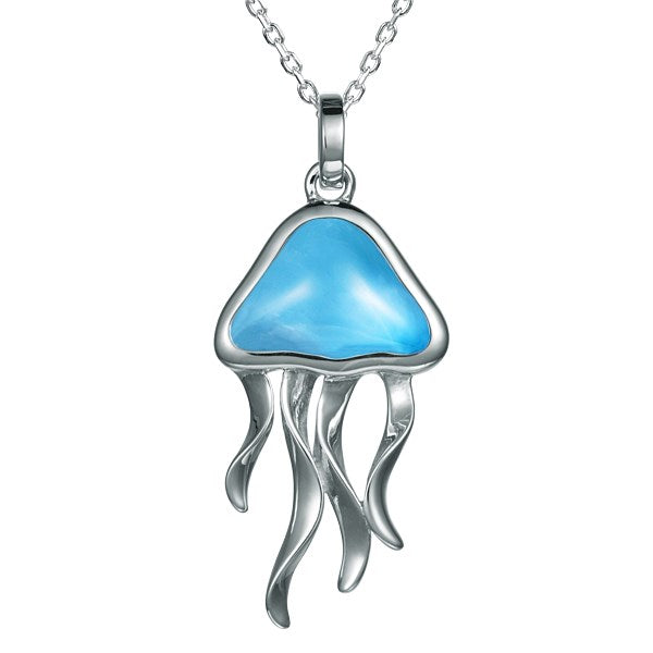 Jellyfish Necklace with Larimar or Opal - Sterling Silver