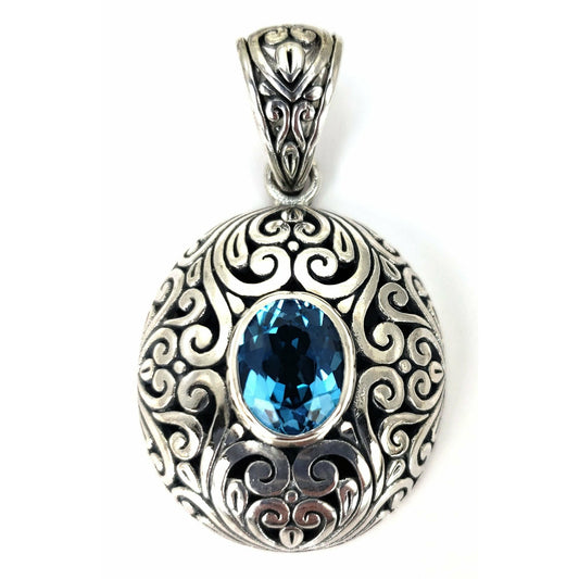 Carved Pendant with Swiss Blue Topaz