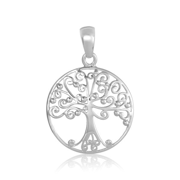 Round Oak Tree Pendant - Sterling Silver