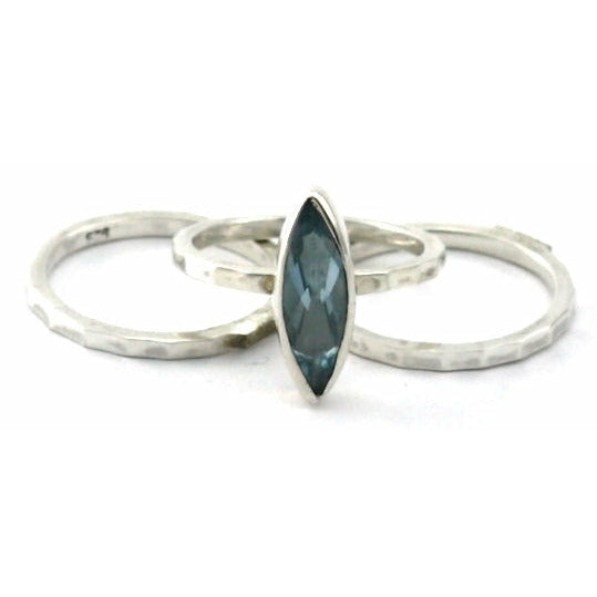 Stack Ring Set With Marquis Cut Swiss Blue Topaz - Sterling Silver
