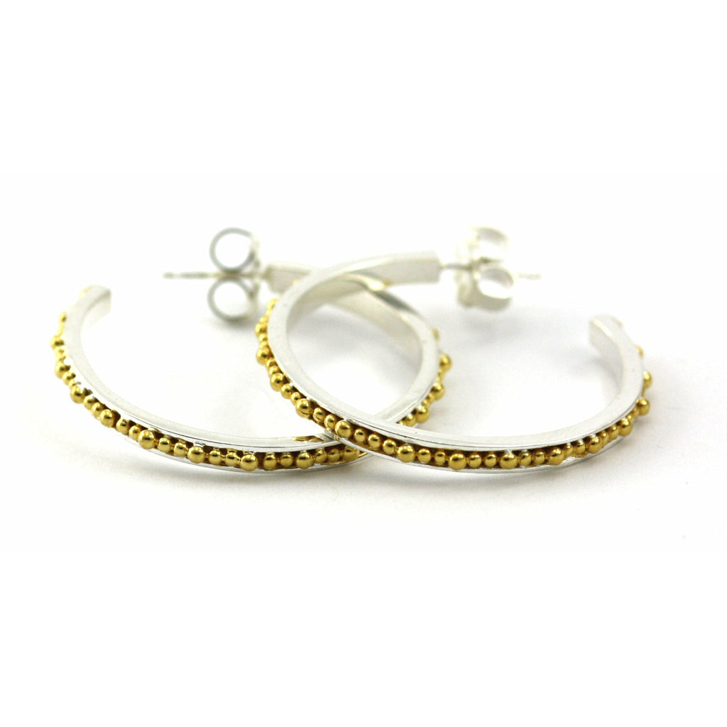 Hand Beaded Hoops - Sterling Silver and 18k Gold Vermeil