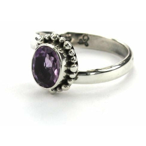 Adjustable Ring with Amethyst - Sterling Silver