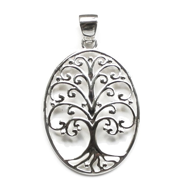 Oval Oak Tree Pendant - Sterling Silver