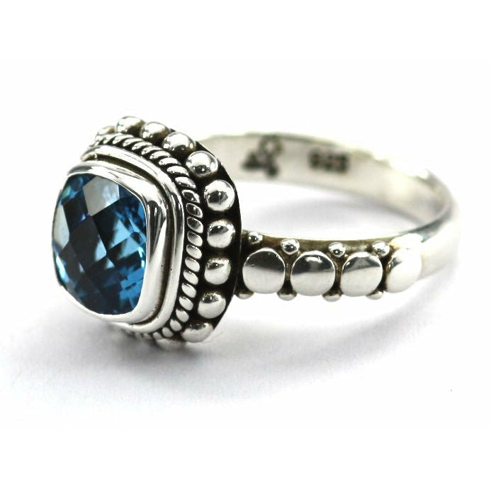 Cushion Cut Swiss Blue Topaz Ring - Sterling Silver