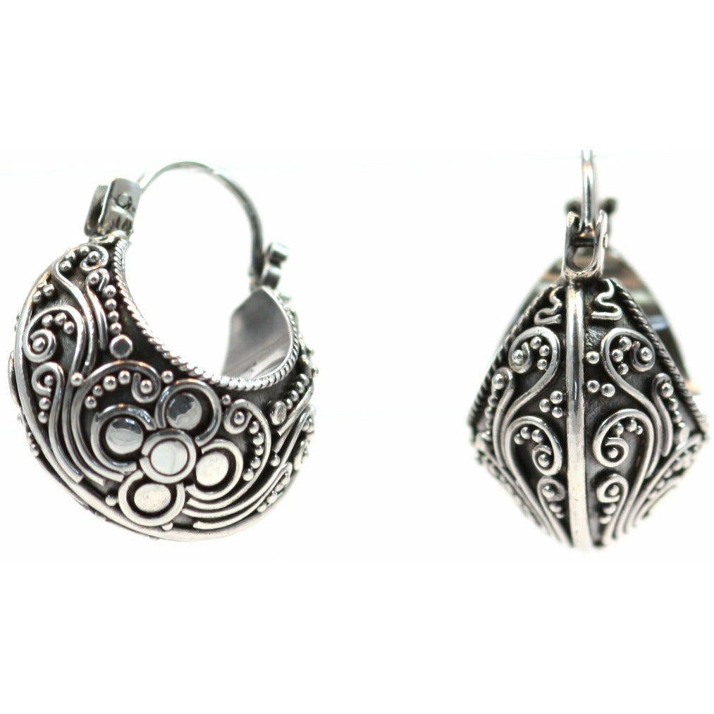 Hand Adorned Filigree Scoop Earrings - Sterling Silver