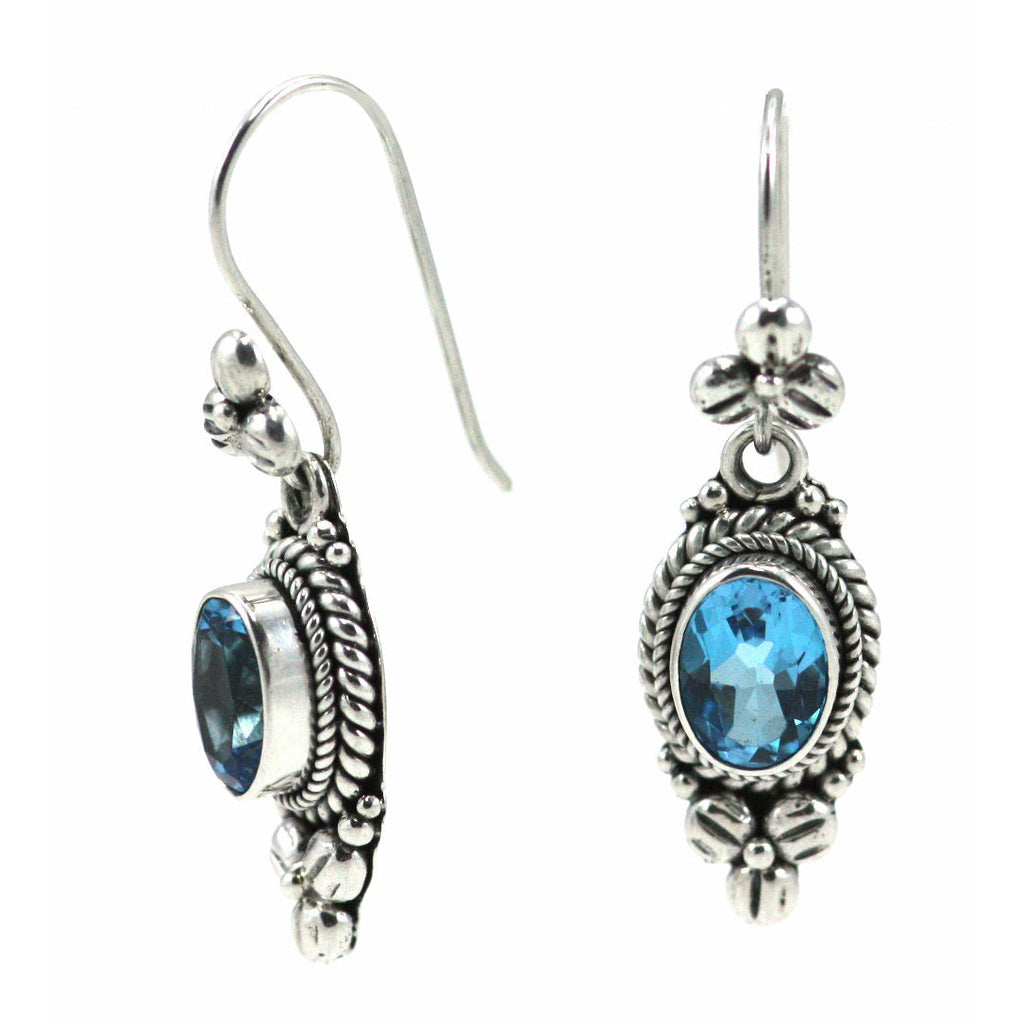 Earrings with Faceted Swiss Blue Topaz Gemstones - Sterling Silver