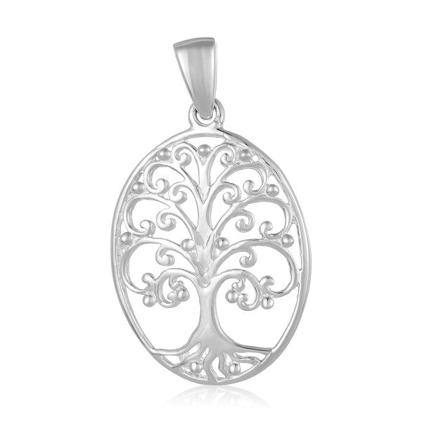 Oval Oak Tree Pendant - Sterling Silver
