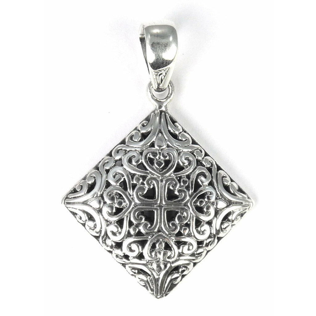 Bali Square Shape Filigree Pendant - Sterling Silver