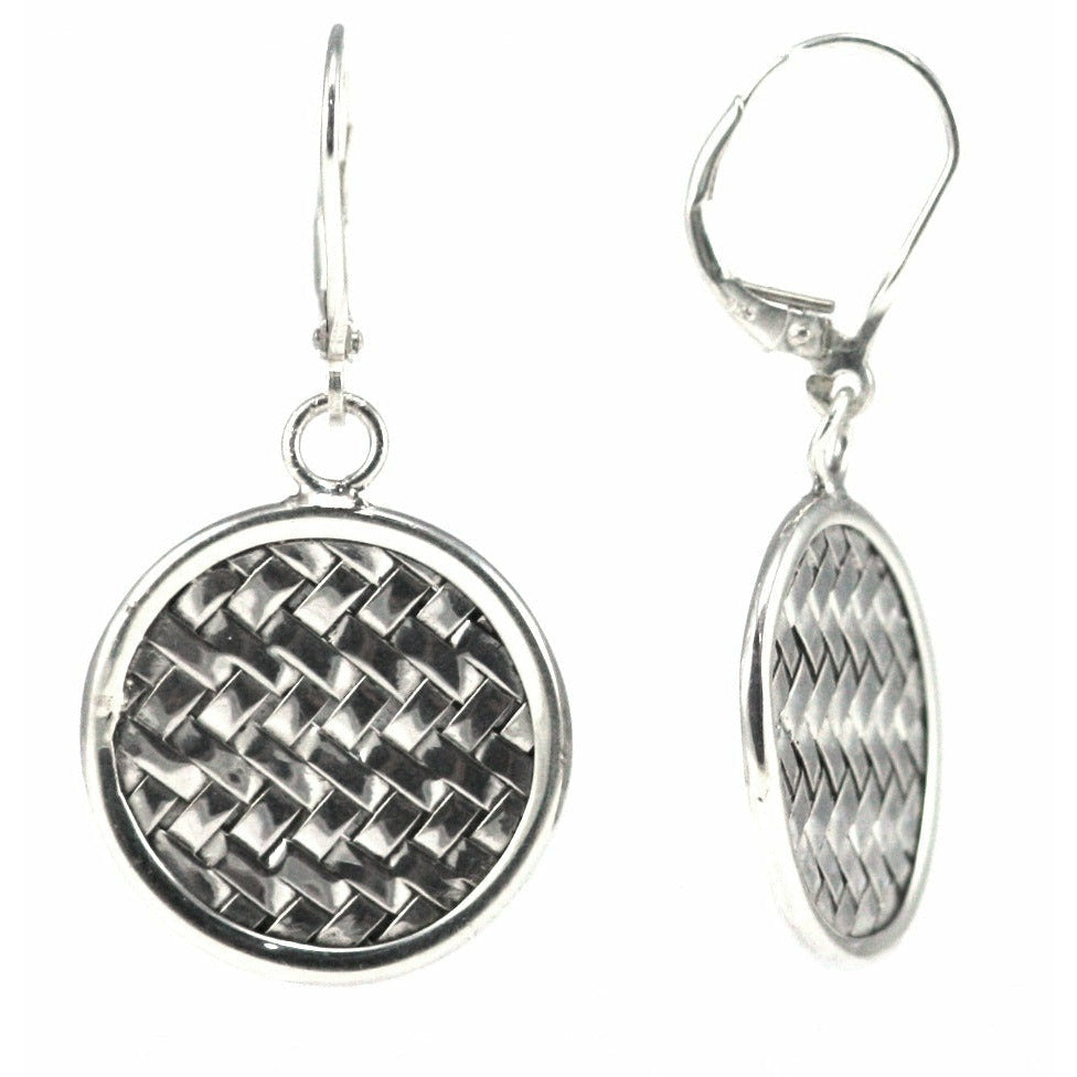 Basket Weave Round Disc Bali Earrings - Sterling Silver