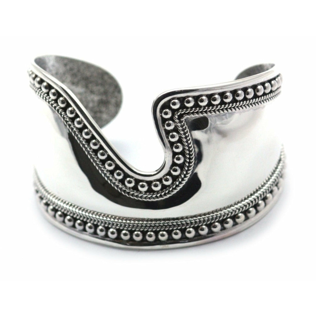 Bold Beaded Cuff Bracelet - Sterling Silver