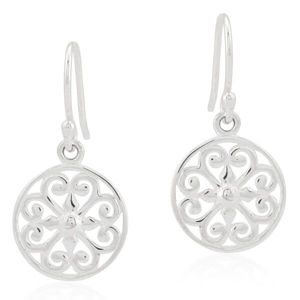 Round Heart Scroll Earrings - Sterling Silver