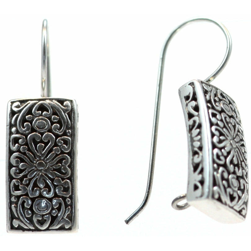 Rectangular Carved Earrings - Sterling Silver