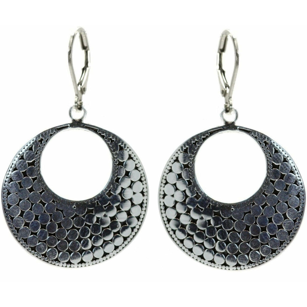 Disc Earrings with Classic Bali Dots - Sterling Silver