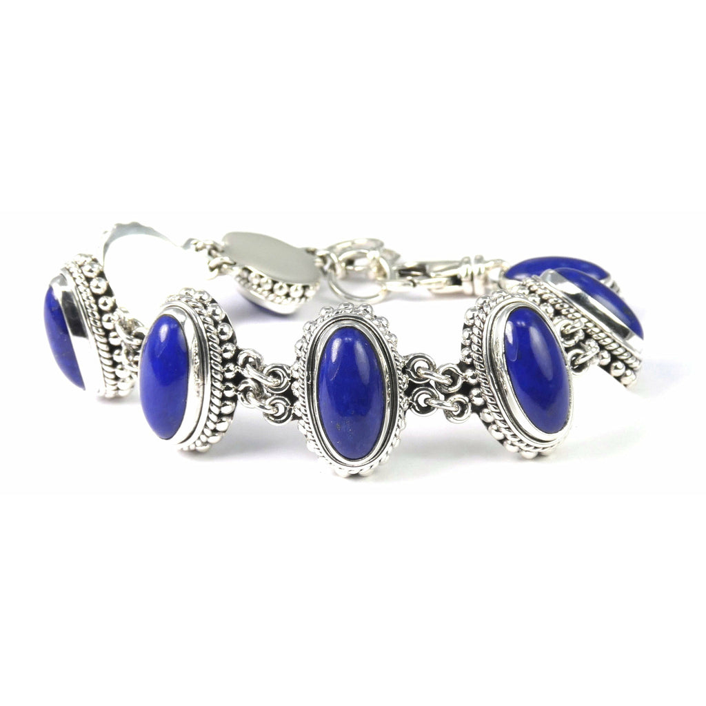 Lapis Gemstones Bali Link Bracelet - Sterling Silver