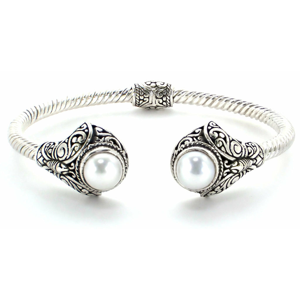 Bracelet with Pearls and a Spring Hinge - Sterling Silver