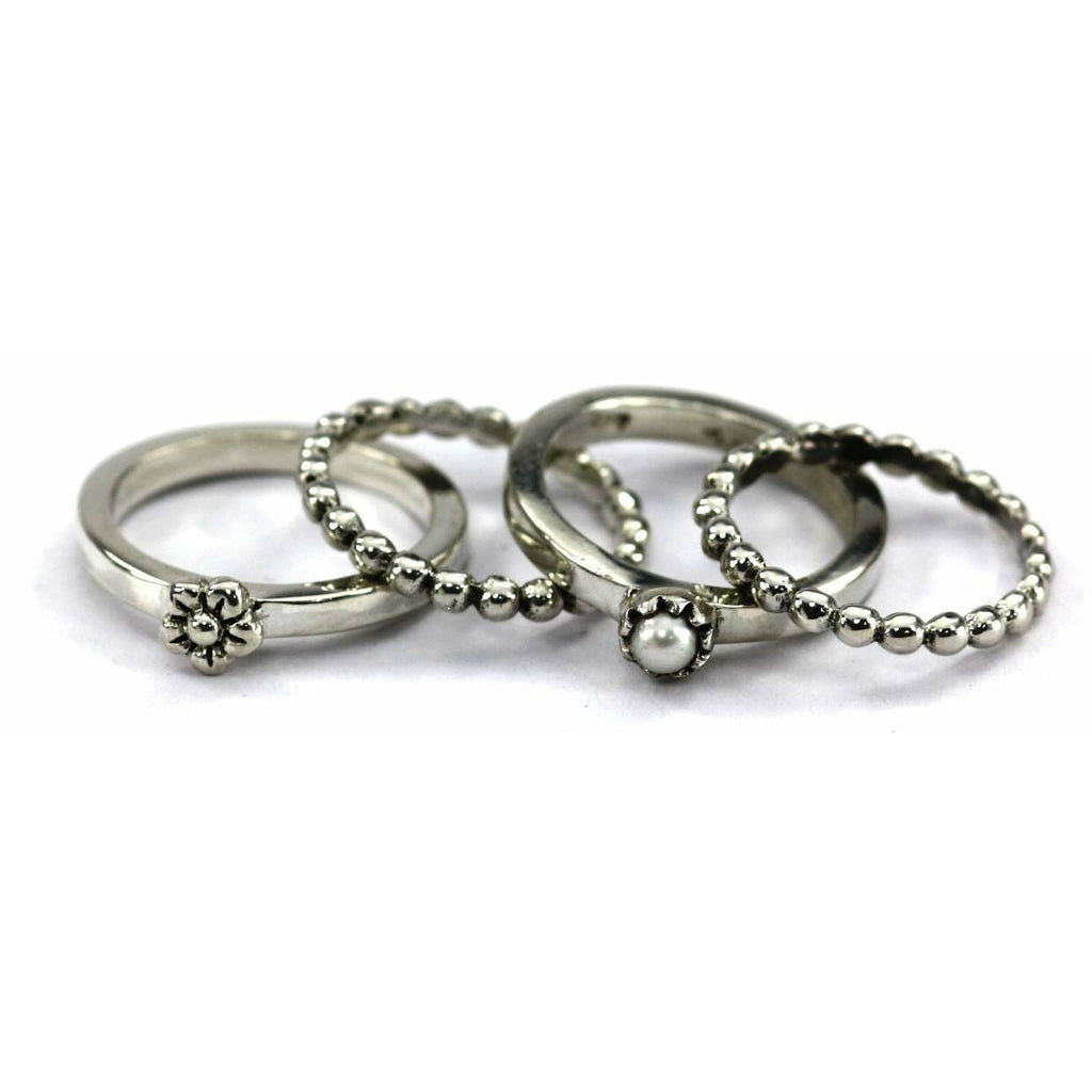 Stack Ring Set with Pearl - Sterling Silver