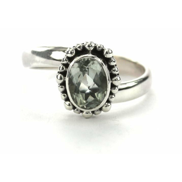 Adjustable Ring with Green Amethyst - Sterling Silver