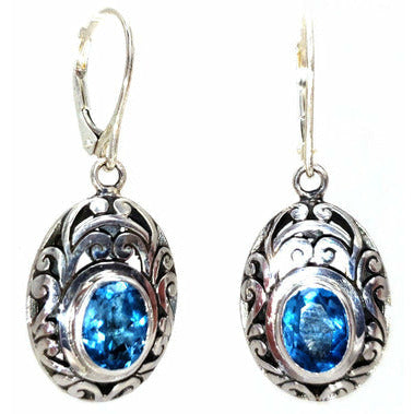 Bali Earrings Swiss Blue Topaz - Sterling Silver