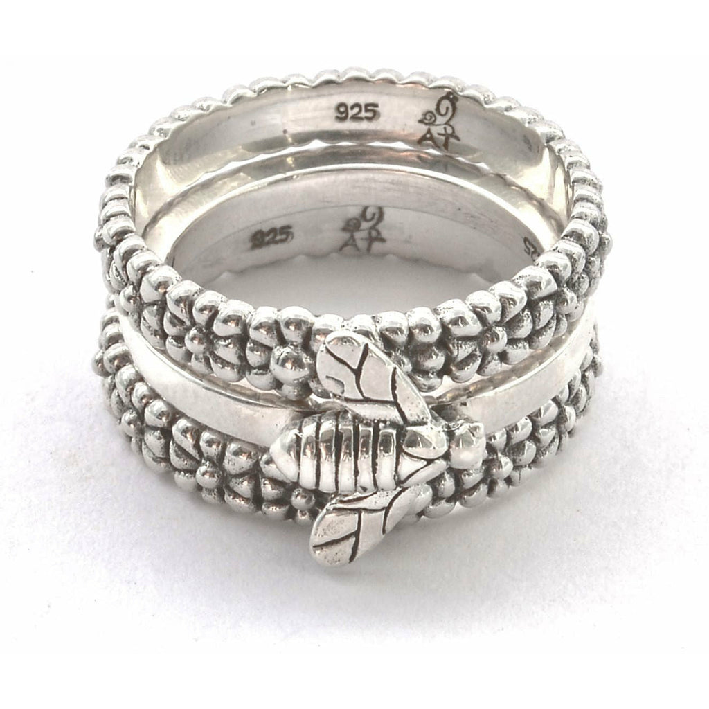 Stack Ring Set with Bee Design - Sterling Silver
