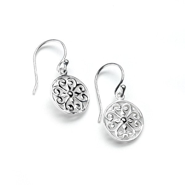 Round Heart Scroll Earrings - Sterling Silver